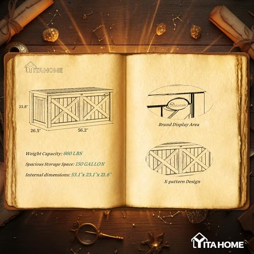 YITAHOME 150 Gallon Large Deck Box with X-Shaped Front, Resin Outdoor Storage Boxes, Waterproof Cushion Storage Bench for Patio, Pool Supplies, Garden Tools - Lockable, Taupe
