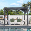 Aoxun Louvered Pergola 10' x 10' 96S Outdoor Metal Pergola with Adjustable Top for Decks, Gardens and Backyards, Easy Assembly via Structural Patent, Gray
