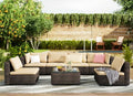 Grezone Patio Furniture Set 7 Piece Outdoor Wicker Sectional Sofa - All Weather PE Rattan Couch Conversation Set with Cushion & Glass Top Table for Backyard Deck Porch,Beige