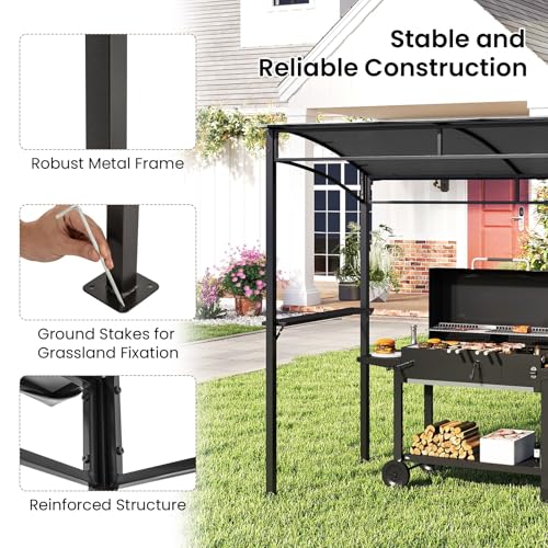 Tangkula 7ft Grill Gazebo, Patio Barbecue Canopy with Serving Shelf and Storage Hooks, Curved Grill Shelter w/Heavy-Duty Steel Frame Sunshade Awning for Outdoor Garden (Gray)
