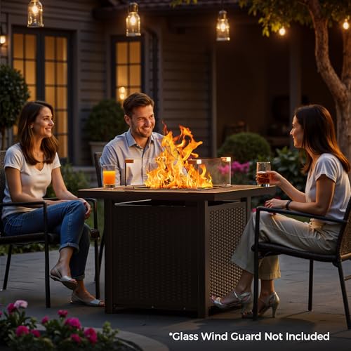 BALI OUTDOORS Propane Gas Fire Pit Table 32 inch 50,000 BTU Square Gas Firepits for Outside, Brown