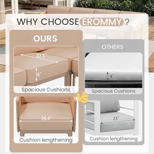 EROMMY 7 Pieces Patio Sectional Furniture Set, Aluminum Frame Outdoor Conversation Set with Single seat, 6" Thick Cushions & Coffee Table, All-Weather Sofa for Poolside, Deck & Backyard, Beige