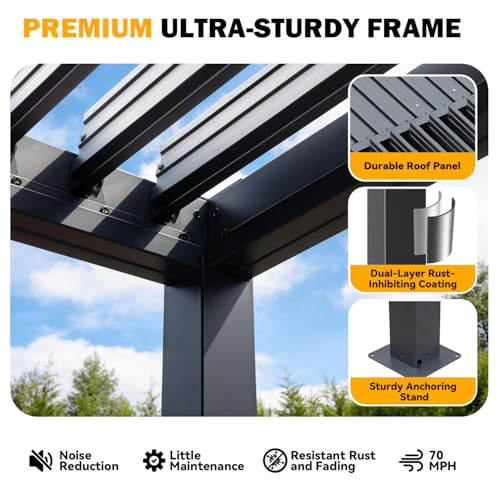 MELLCOM Pergola Louvered 10x12, Metal Hardtop Pergola with Adjustable Roof for Sun & Rain Shade, Outdoor Gazebo with Integrated Drainage System, Modern Rustproof Patio Canopy Carport