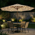 Patio Kingdom 11FT Solar Patio Umbrella with Lights, Outdoor Table Market Umbrella with 32 LED Lights, 8 Sturdy Ribs, Smooth Crank Lift for Pool, Deck and Garden, UV-Resistant, Beige