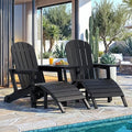 Vongrasig Adirondack Chairs Set of 2 with Removable Tabletop and Footrest, HDPE Plastic Outdoor Chair Set with Wooden Textured, Cup Holder for Patio, Poolside, Garden, Black, 5 Pieces