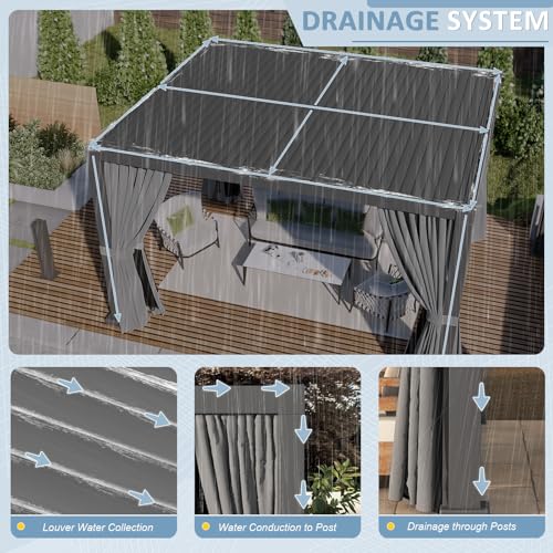 Aoxun Louvered Pergola 12' x 14' Aluminum Outdoor Pergola with Independent Adjustable Roofs, Curtains and Netting, Built-in Drainage System for Patios & Backyards, Rust Resistant Frame