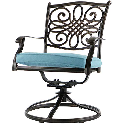 Hanover Traditions 9-Piece Rust Resistant Aluminum Outdoor Patio Dining Set with Blue Cushions, Swivel Rockers and Aluminum Square Dining Table, Outdoor Dining Set For 8