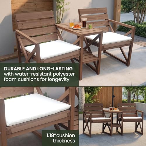 Hanover 33.5" x 27.5" Wood Outdoor Conversation Set with Two Seats, Table, and Umbrella