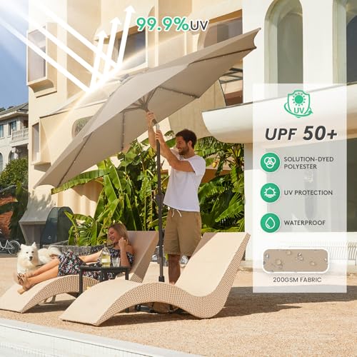 JEAREY 9FT Outdoor Patio Umbrella with Solar Lights, LED Lighted Pool Umbrella with Tilt and Crank, Outdoor Table Umbrellas for Deck, Yard & Market (Beige)