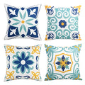 Pyonic Outdoor Waterproof Throw Pillow Covers Set of 4 Floral Printed and Boho Farmhouse Summer Outdoor Pillow Covers for Patio Funiture Garden 18x18 Inch Blue
