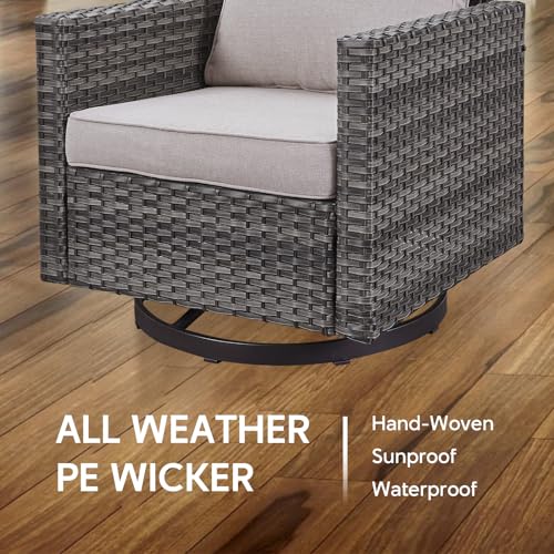 Artfurniz 5 Piece Wicker Patio Furniture Set - Outdoor Swivel Rocker Chairs Set with 3 Seat Sofa and Ottomans, Small Patio Conversation Sets Proch Furniture for Balcony Deck - Grey/Beige