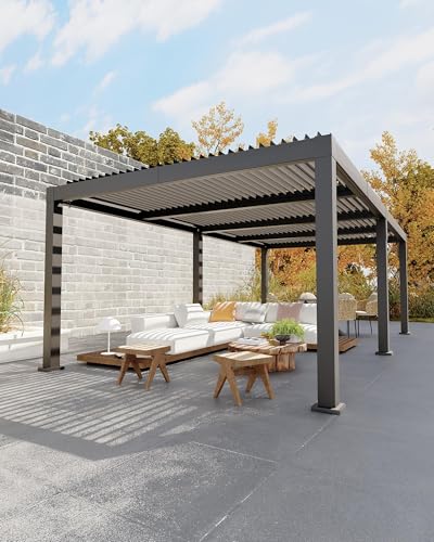 12X24FT All-Aluminum Louvered Pergola,Adjustable Louvered Roof,Reinforced Aluminum Frame,Integrated Drainage System,Hardtop Gazebo for Patio Deck