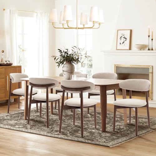 COLAMY Wooden Dining Chairs Set of 2, Modern Fabric Upholstered Kitchen Side Chairs, Farmhouse Dining Room Chair with Foot Pegs, Beige