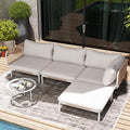 VredHom 4 Piece Modern Outdoor Sectional Sofa, 31" Oversized Patio Furniture Set with Olefin Woven Rope, Weather-Resistant Metal Frame and Removable Cushion, Beige