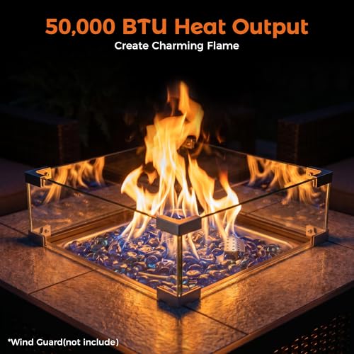 BALI OUTDOORS Propane Gas Fire Pit Table 32 inch 50,000 BTU Square Gas Firepits for Outside, Brown