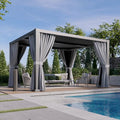 Aoxun Louvered Pergola 12' x 14' Aluminum Outdoor Pergola with Independent Adjustable Roofs, Curtains and Netting, Built-in Drainage System for Patios & Backyards, Rust Resistant Frame