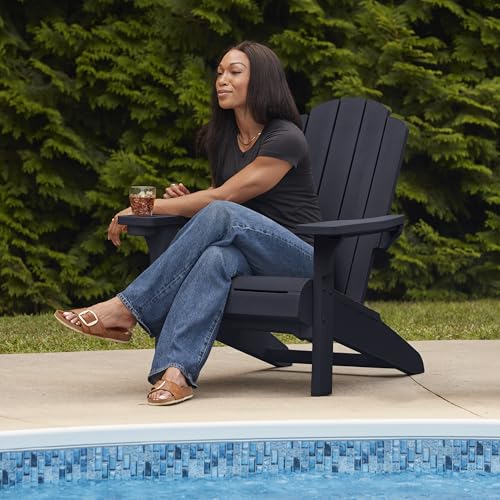 Keter Kiawah Adirondack Chair, Weather‑Resistant Resin Outdoor Patio Chair, Ergonomic Design, All‑Weather Seating for Garden, Deck & Backyard, Midnight Navy
