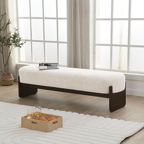 Christopher Knight Home Arden Minimalist Style Rectangular Loop Yarn Fabric Ottoman Bench, Rubberwood Frame, Entryway Bench, Living Room Sofa Extra Seat, End of Bed Footstool, Beige+Brown
