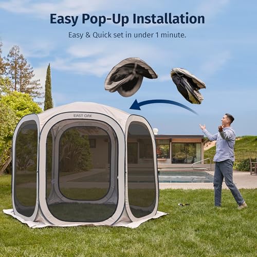 East Oak Pop up Screen Tent with Mosquito Netting, Portable Screen House Canopy Shelter, 10 x 10 FT Instant Screen Gazebo & UPF 50+ UV Protection for Patio, Backyard, Deck & Outdoor Activities, Beige