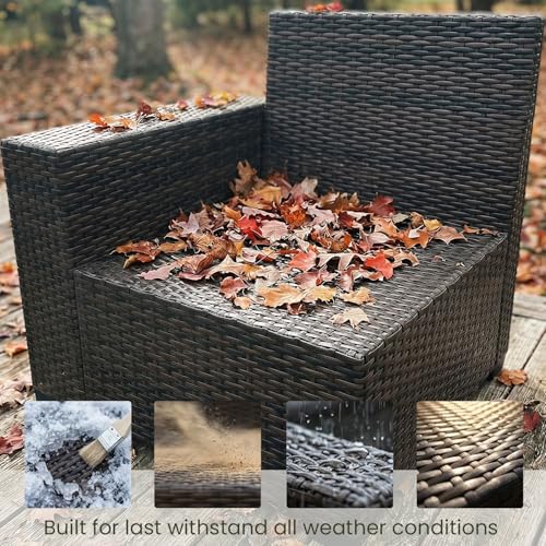 LayinSun 13 Pieces Outdoor Patio Furniture Set with 44" Fire Pit Table Brown Rattan Sectional Sofa Conversation Sets