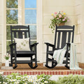 LUE BONA Outdoor Rocking Chairs Set of 2, Weather Resistant Poly Plastic Rocker, 350lb Heavy Duty, Oversized Porch Rocker for Adult, High Back Smooth for Outdoor & Indoor, Black
