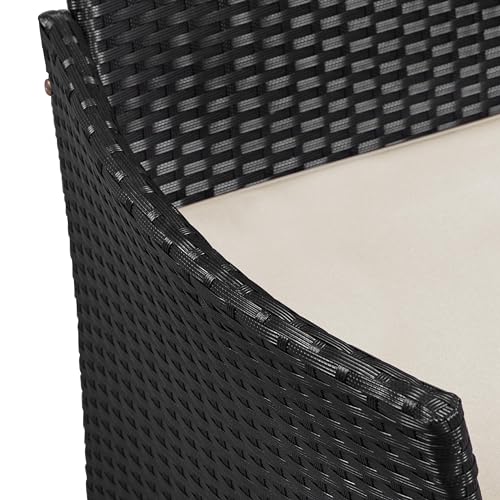 Yaheetech Patio Loveseat, Outdoor Wicker Double Chair w/Side Table, PE Rattan Furniture Set for Two People, Love Seat w/2 Removable Cushions & 1 Tempered Glass Side Table, Black/Beige