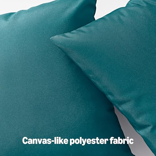 Amazon Basics 4-Piece Outdoor Decorative Throw Pillow Covers, Water Resistant All-Weather Pillow Protectors for The Garden, Patio, Balcony, Couch and Sofa, 18 x 18 Inches, Teal