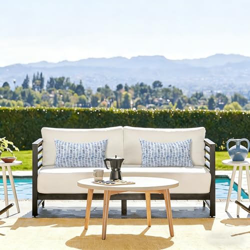 LVTXIII Outdoor Lumbar Pillow Covers ONLY, Patio Decorative, Fluffy Fade-Resistant Cushion Cases for Home Balcony and Garden, 12x20 Inch, Pack of 2, Pebble Blue