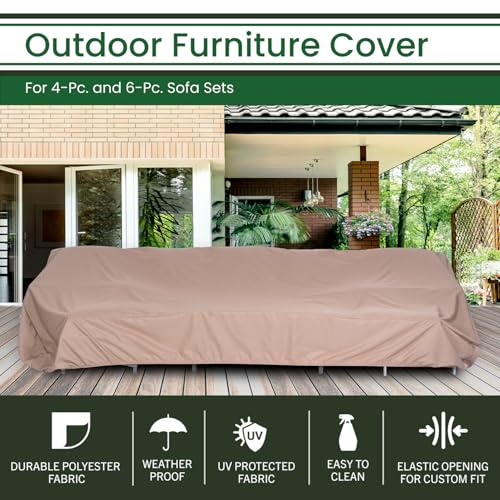 Hanover Outdoor Large Rectangle Patio Furniture Cover for Outdoor Couch Set, Durable, Waterproof, and Weatherproof Cover for Outdoor Patio Couch Set and Patio Seating, 57" D x 148" W x 31.1" H, Tan