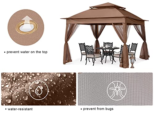 MASTERCANOPY Patio Gazebo Outdoor Pop Up Gazebo with Mesh Walls (11x11,Brown)