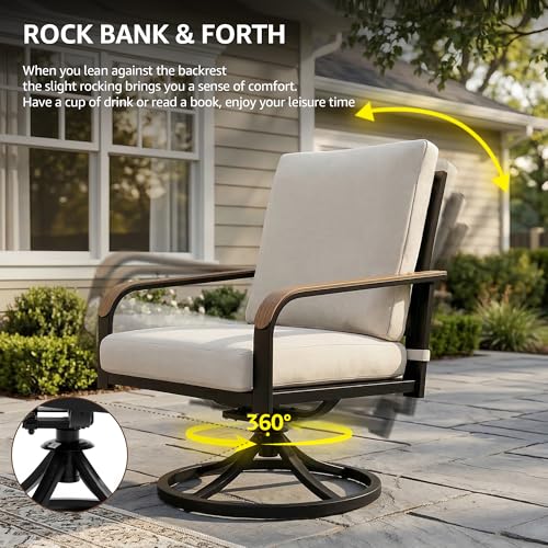 NATURAL EXPRESSIONS 5 Piece Outdoor Patio Dining Sets, 4pcs Swivel Dining Chairs & Square Woodgrain Dining Table with 1.65”Umbrella Hole for Lawn, Garden, Deck, Backyard and Porch