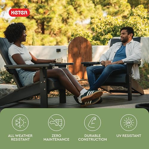 Keter Modern Adirondack Chair – Made in the USA, Weather‑Resistant Resin Outdoor Patio Chair, Sleek Contemporary Design, Durable All‑Weather Seating for Deck, Lawn & Backyard – Graphite
