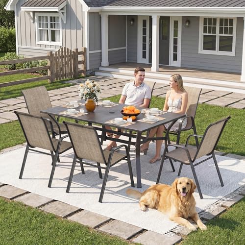 CHINNLUU Outdoor Patio Chairs Set of 6 Stackable Dining Chairs All-Weather Textilene Furniture Set for Pool Deck, Backyard, Garden