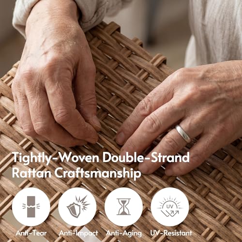 ENSTVER 8-Piece Dual-Strand Wicker Outdoor Sectional, Premium Outdoor Sofa with Durable Polyester Cushions & Ergonomic Sling-Back, Complete Outdoor Furniture Set for Large Patio(Cushion White