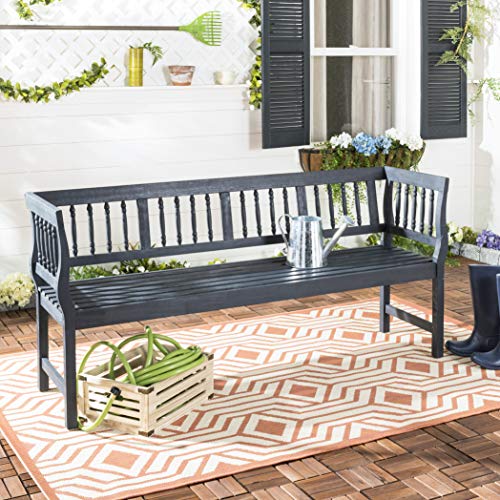 SAFAVIEH Outdoor Patio Furniture Collection – Brentwood Dark Slate Grey Distressed Acacia Wood Bench with Silver Accents, Classic Outdoor Seating for Porch or Garden (PAT6732K)
