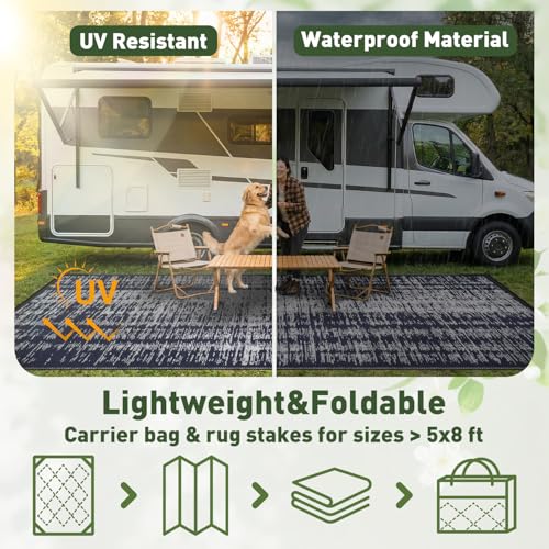 MontVoo Outdoor Rug Waterproof 5x8 ft Outdoor Patio Rug Mat Reversible Plastic Straw Outside Rug Carpet Outdoor Rugs for RV Camping Picnic Beach Balcony Porch Deck