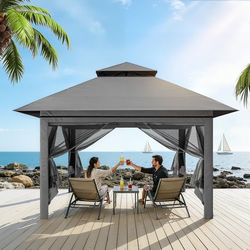 Driftalia 13x13 Pop Up Gazebo, Instant Outdoor Gazebo with Mosquito Netting, Vented Roof and Carry Bag for Patio, Garden & Backyard - Dark Gray