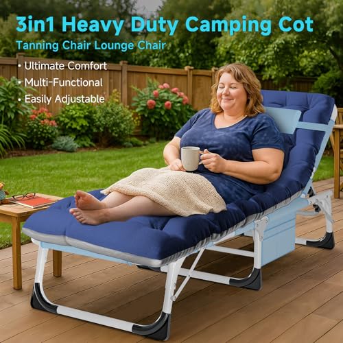 ABORON Heavy Duty Tanning Chair, Outdoor 5-Position Folding Chaise Lounge Chair with Pad, Portable Beach Lounge Chair for Outdoor Sunbathing Patio Pool Lawn Deck Poolside