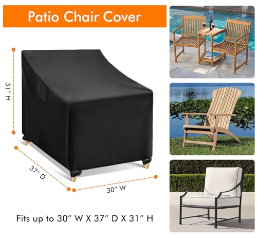 WLEAFJ Outdoor Chair Covers Waterproof, Black Lawn Patio Furniture Covers, Heavy Duty Wicker Garden Sofa Chair Cover, 2 Pack - 30" W x 37" D x 31" H