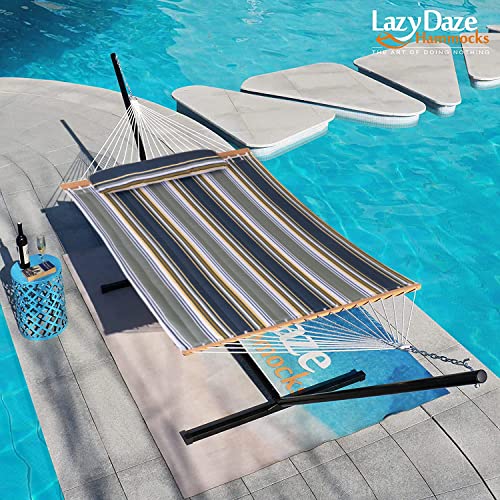 Lazy Daze Hammocks 12 FT Quilted Fabric Double Hammock with Spreader Bars and Detachable Pillow, 450lbs Weight Capacity
