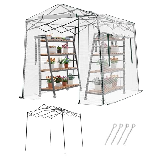 8.7x6.6x7 ft Walk-in Greenhouse, Portable Plant Hot House with Zipper Windows & Doors, Heavy-Duty PE Cover & Steel Frame, for Garden, Backyard