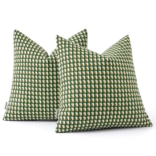 MIULEE Outdoor Texture Throw Pillow Covers Waterproof Pack of 2 Spring Decorative Woven Farmhouse Cushion Covers for Patio Garden Balcony Porch Tent Bench Sofa,18x18 Inch Green