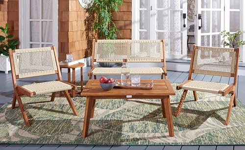 SAFAVIEH Outdoor Collection Kobina Natural/Natural Rope Solid Wood 5-Piece Conversation Patio Set