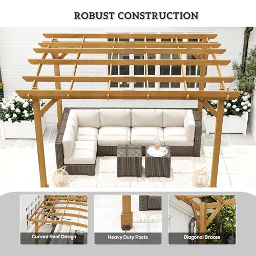 Outsunny 10' x 12' Outdoor Pergola with Arched Roof for Climbing Plant Support, Wood Gazebo Grape Trellis with Stable Structure, Concrete Anchors for Patio, Garden, Deck, Backyard, Dark Brown