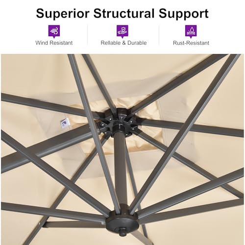 PURPLE LEAF 9' X 11.5' Patio Umbrella Outdoor Cantilever Rectangle Umbrella Aluminum Offset Umbrella with 360-degree Rotation for Garden Deck Pool Patio, Beige