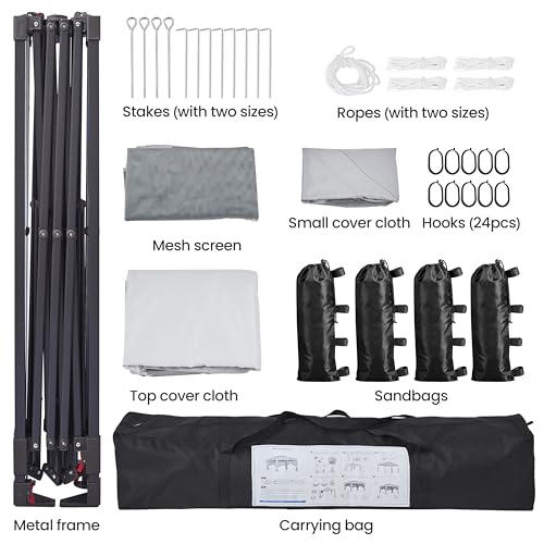 Yaheetech 11x11 Pop Up Gazebo Outdoor Canopy Shelter, Instant Patio Gazebo Sun Shade Canopy Tent with 4 Sandbags, 2 Tiers Roof & Mesh Netting for Lawn, Garden, Backyard & Deck, Gray