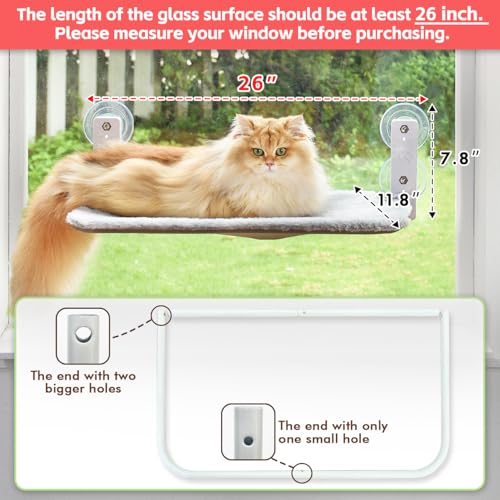 AMOSIJOY Cordless Cat Window Perch, Cat Hammock for Wall with 4 Suction Cups, Solid Metal Frame and Reversible Cover, Foldable Cat Beds for Indoor Cats