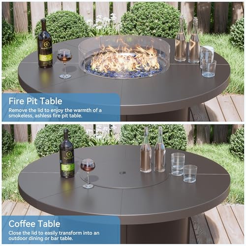 Kullavik 48" Round Propane Fire Pit Table,55000 BTU Auto-Ignitiongas Gas Fire Table with Fire Glass and Lid,Waterproof Cover and Pumice Stone for Patio,Balcony,Garden