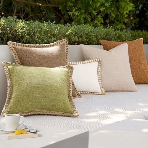 MIULEE Pack of 2 Decorative Throw Pillow Covers Modern Farmhouse Outdoor Pillow Covers Neutral Linen Burlap Cushions for Couch Bed Living Room Sofa, Natural White 18 x 18 inches 45 x 45 cm
