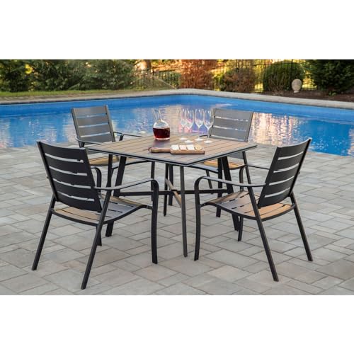 Hanover Cortino 5-Piece All-Weather Outdoor Commercial Grade Aluminum Dining Set, 4 Slat Back Chairs and 38" Slat Table
